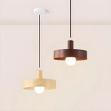 Modern Wood Geometric Pendant Light Adjustable Height Image - 3