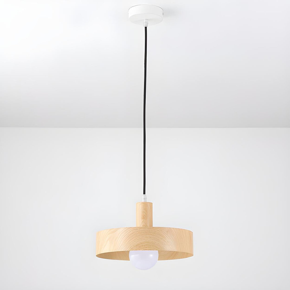 Modern Wood Geometric Pendant Light Adjustable Height Image - 5