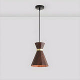 Modern Wood Geometric Pendant Light Adjustable Height Image - 8