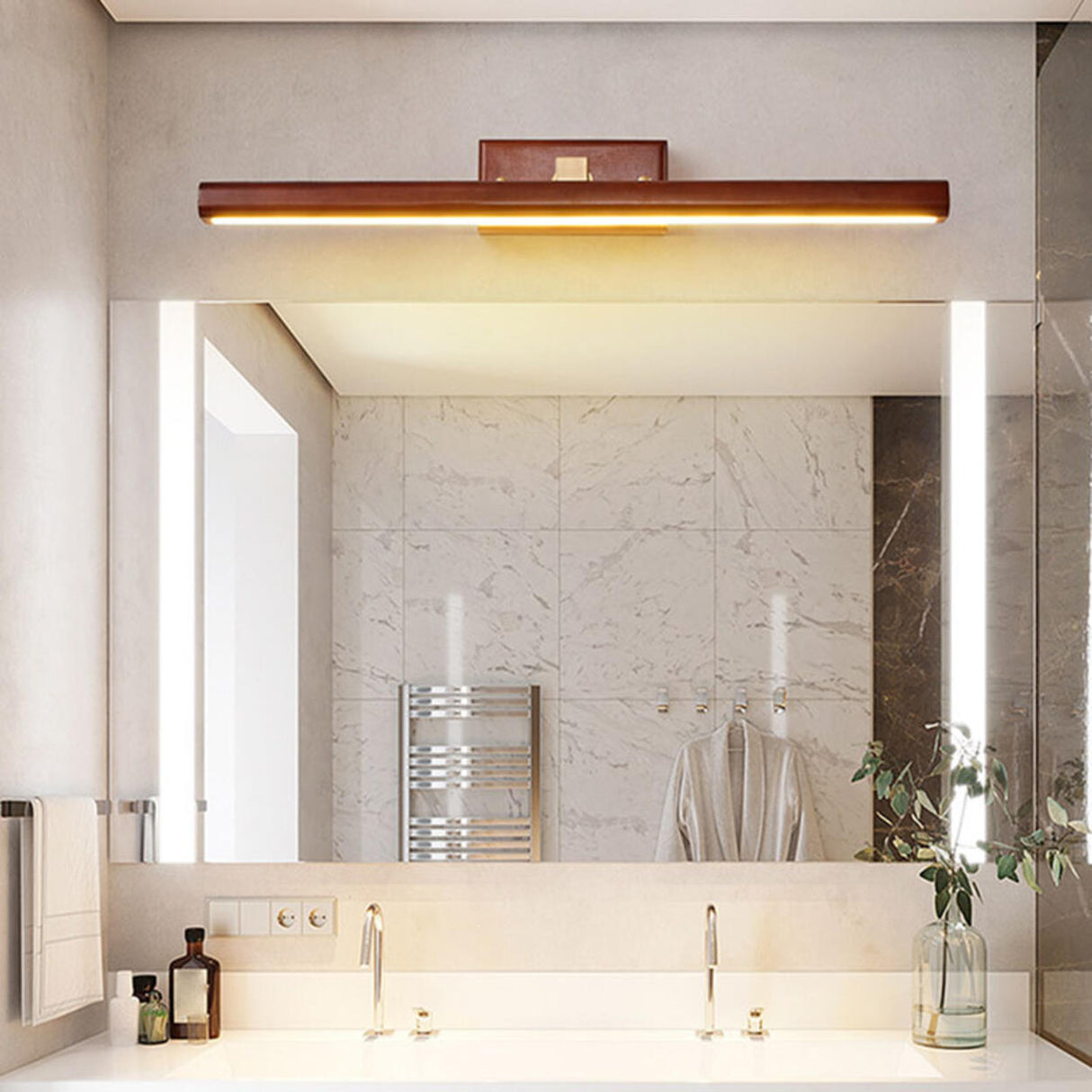 Modern Wood Linear LED Bathroom Vanity Light Image - 3