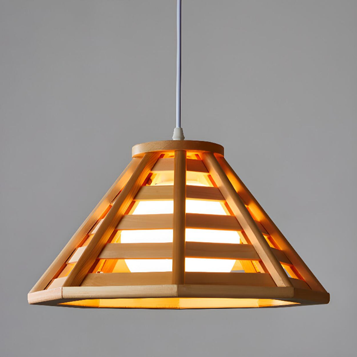 Modern Wood Metal Cone Pendant Light Adjustable Height Image - 10