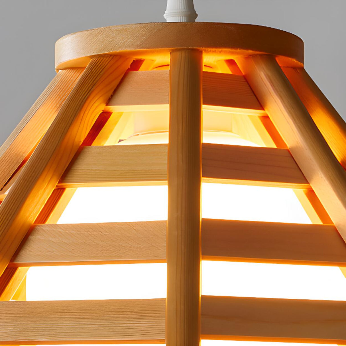 Modern Wood Metal Cone Pendant Light Adjustable Height Image - 12