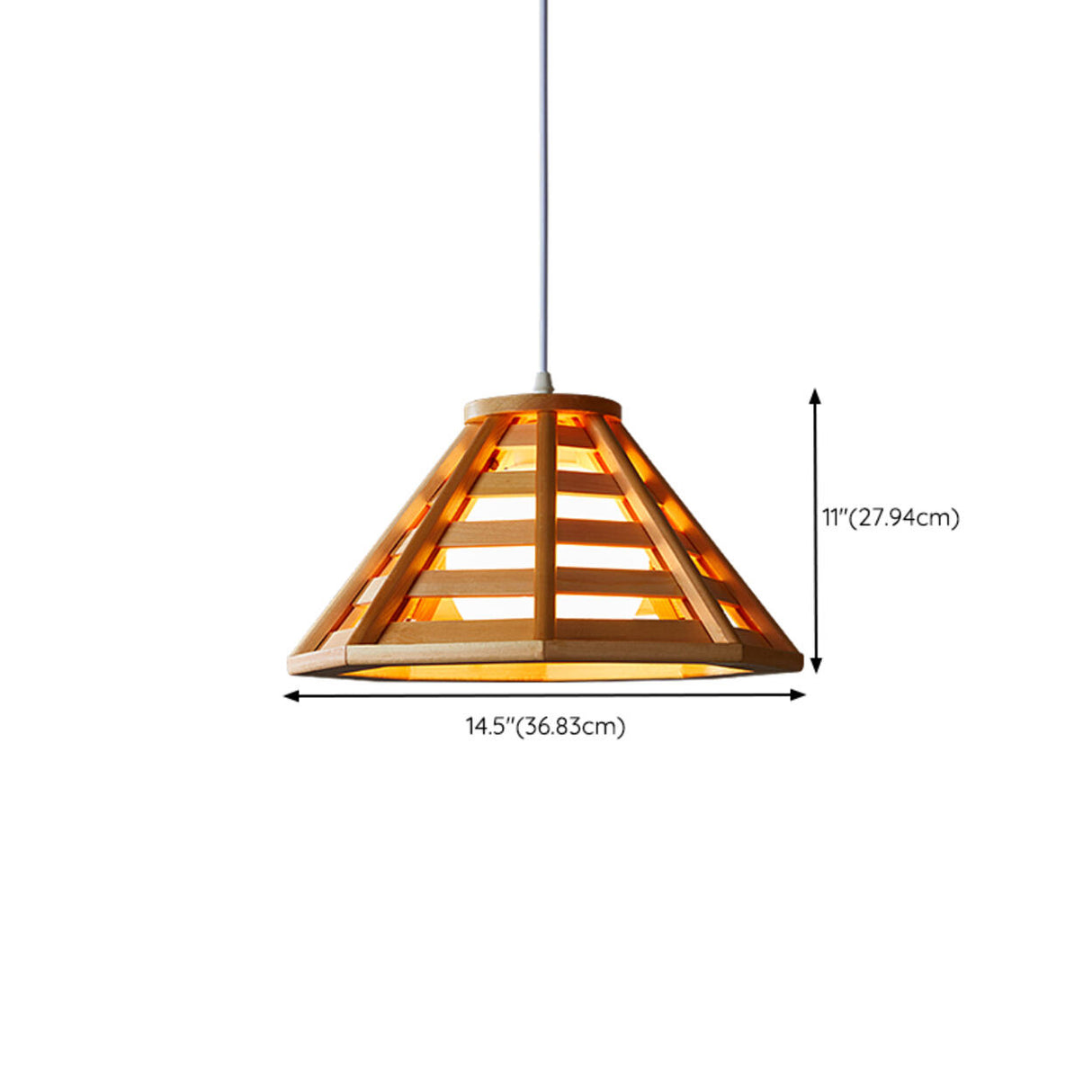 Modern Wood Metal Cone Pendant Light Adjustable Height 