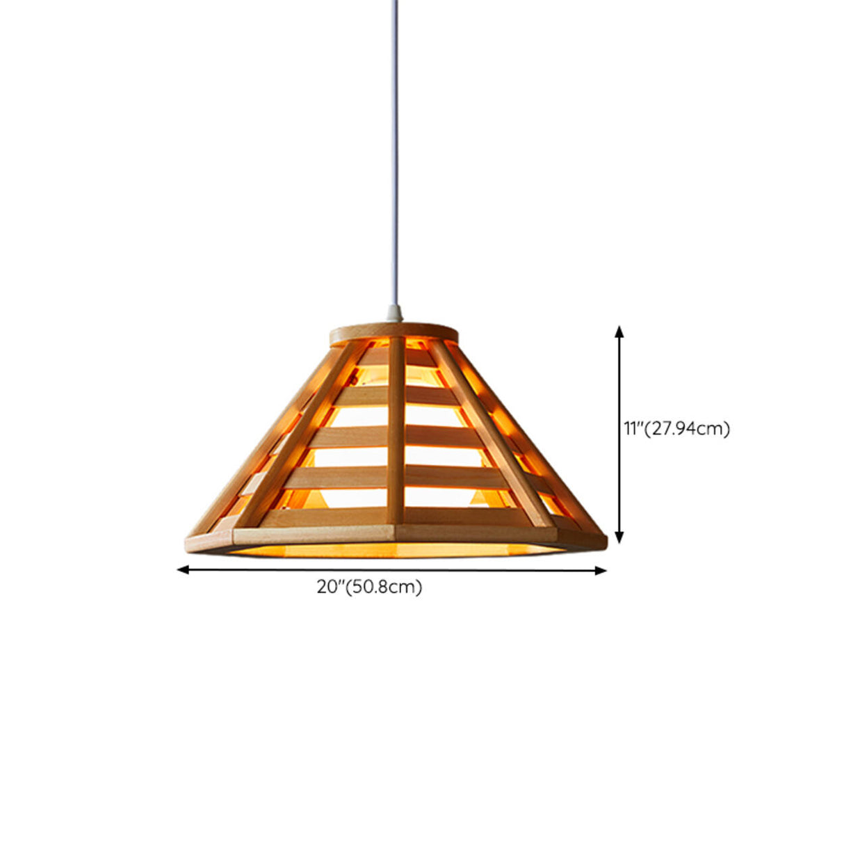 Modern Wood Metal Cone Pendant Light Adjustable Height Image - 14