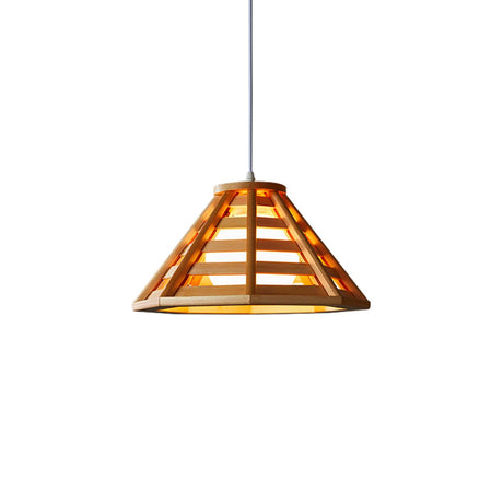 Modern Wood Metal Cone Pendant Light Adjustable Height Image - 2