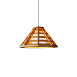 Modern Wood Metal Cone Pendant Light Adjustable Height Image - 3