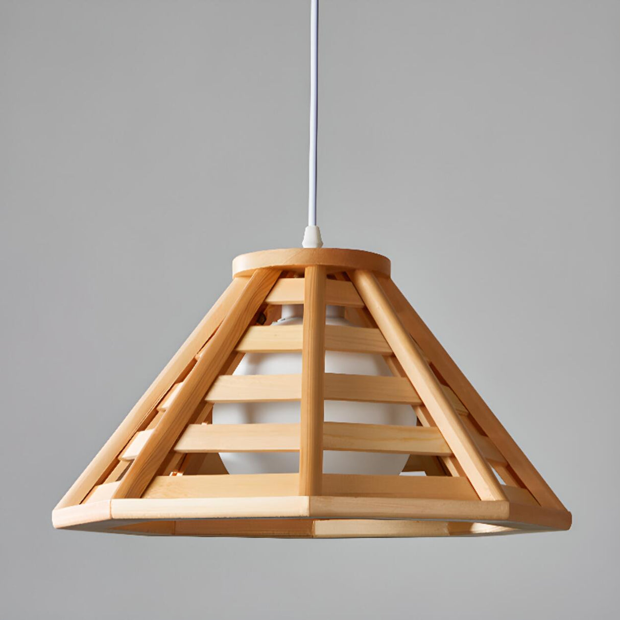 Modern Wood Metal Cone Pendant Light Adjustable Height Image - 8