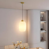 Modern Wood Oval Cylinder Glass Dining Room Pendant Light Image - 1