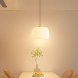 Modern Wood Oval Cylinder Glass Dining Room Pendant Light Image - 4