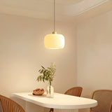 Modern Wood Oval Cylinder Glass Dining Room Pendant Light Image - 7