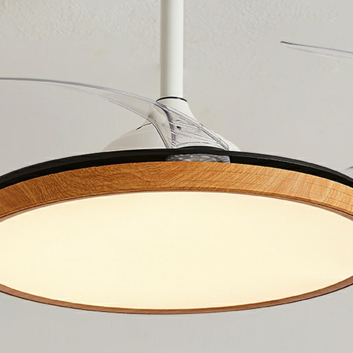 Modern Wood Retractable Blade Round Ceiling Fan Light Image - 10