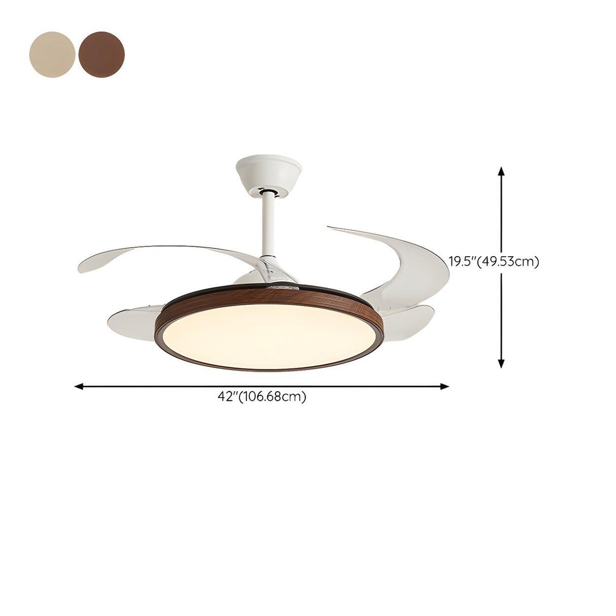 Modern Wood Retractable Blade Round Ceiling Fan Light Image - 13