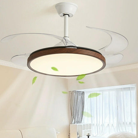 Modern Wood Retractable Blade Round Ceiling Fan Light Image - 2