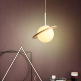 Modern Wood Ring Saturn Global Bedroom Pendant Light Image - 1