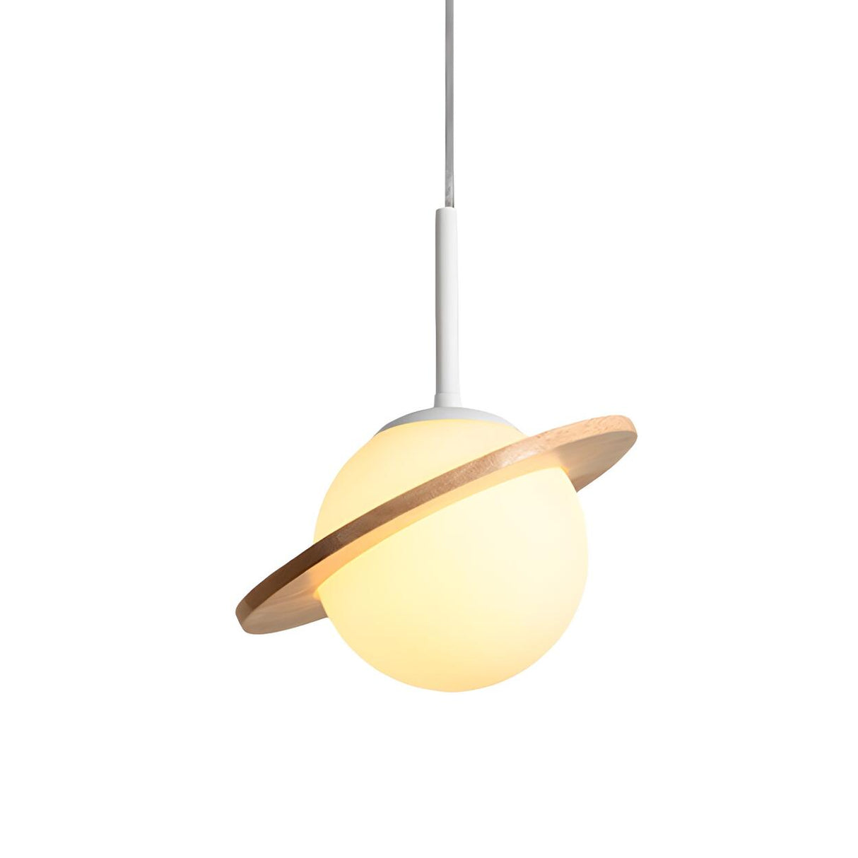 Modern Wood Ring Saturn Global Bedroom Pendant Light Image - 3