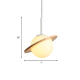 Modern Wood Ring Saturn Global Bedroom Pendant Light #size