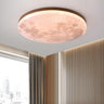 Modern Wood Round Moon-Themed LED Flush Mount Light Image - 1