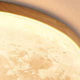 Modern Wood Round Moon-Themed LED Flush Mount Light Image - 10