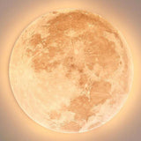 Modern Wood Round Moon-Themed LED Flush Mount Light Image - 12