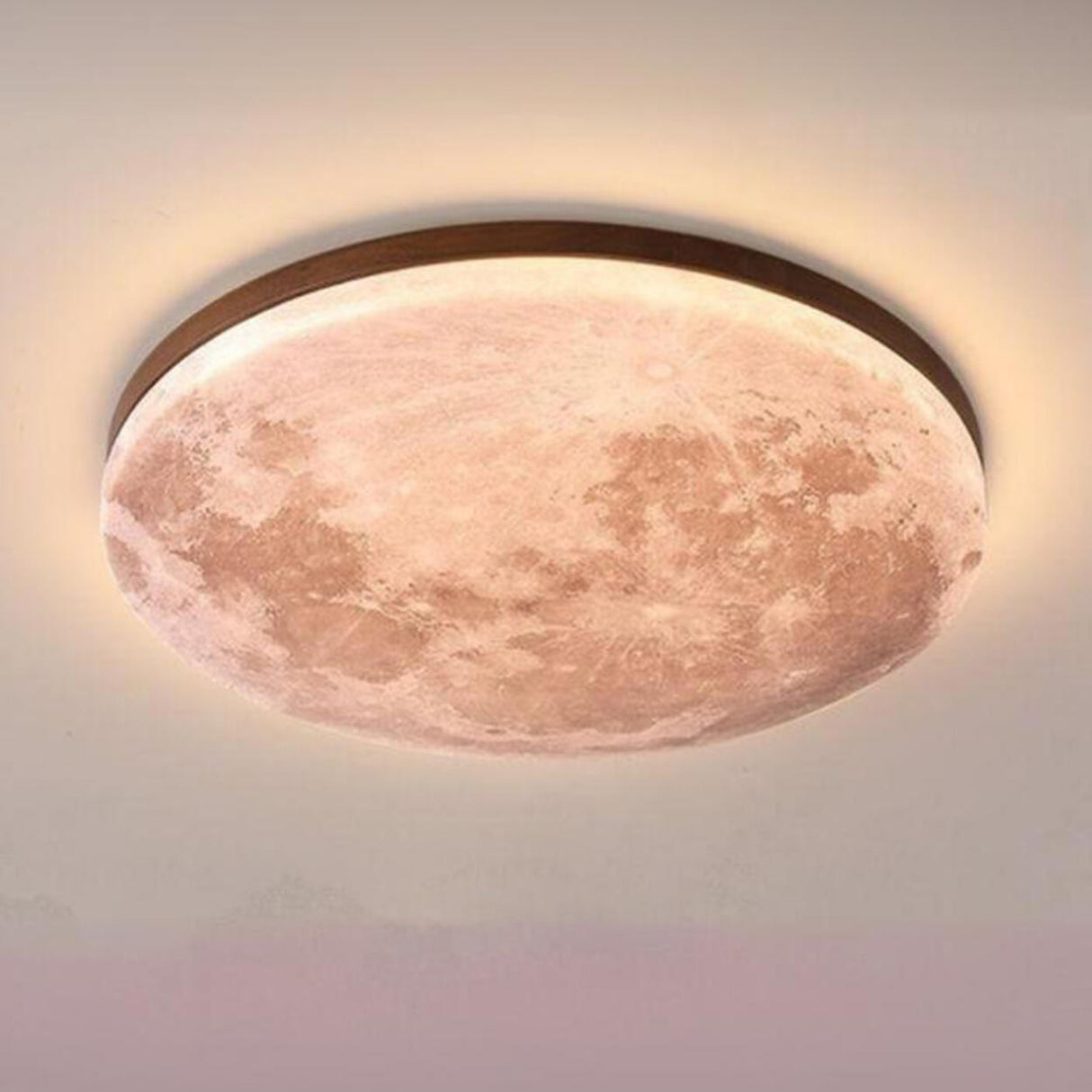 Modern Wood Round Moon-Themed LED Flush Mount Light Image - 14