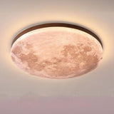 Modern Wood Round Moon-Themed LED Flush Mount Light Image - 14