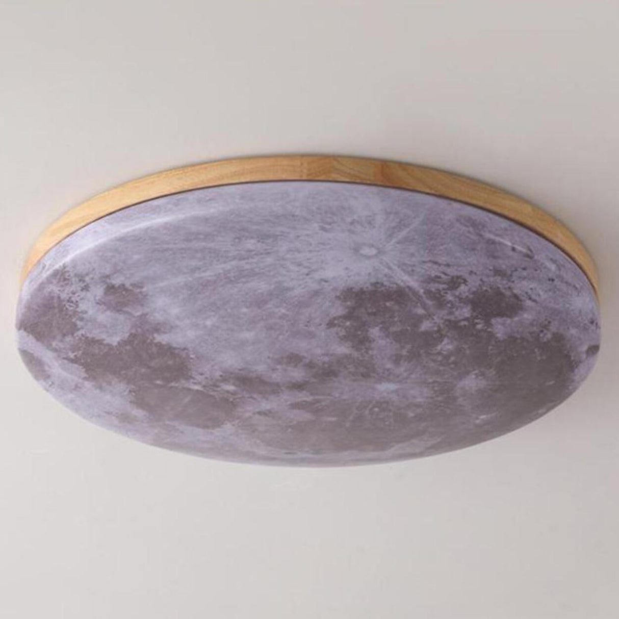 Modern Wood Round Moon-Themed LED Flush Mount Light Image - 15