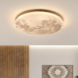 Modern Wood Round Moon-Themed LED Flush Mount Light Image - 16