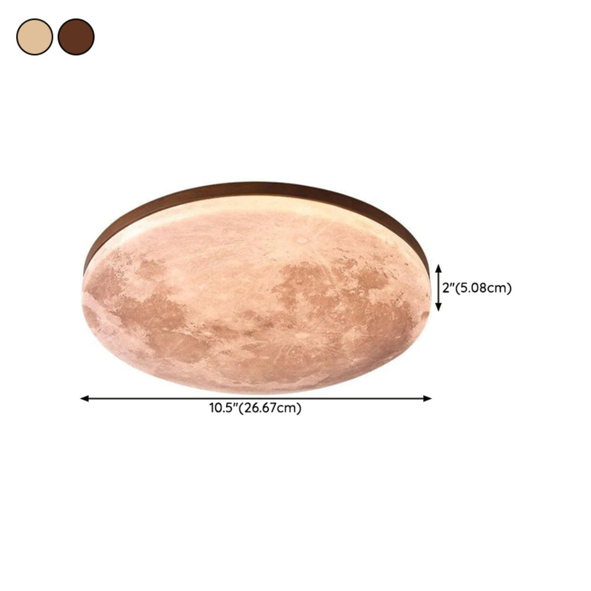 Modern Wood Round Moon-Themed LED Flush Mount Light 