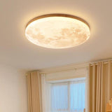 Modern Wood Round Moon-Themed LED Flush Mount Light Image - 4