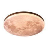 Modern Wood Round Moon-Themed LED Flush Mount Light Image - 7