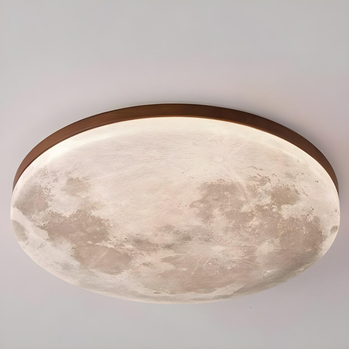 Modern Wood Round Moon-Themed LED Flush Mount Light Image - 8