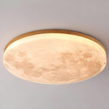 Modern Wood Round Moon-Themed LED Flush Mount Light Image - 9