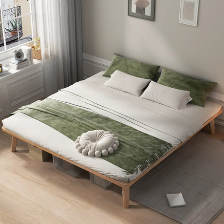 Modern Wood Square Natural Queen Storage Panel Bed Image - 1