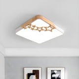 Modern Wood Star White Square LED Flush Mount Light Image - 1