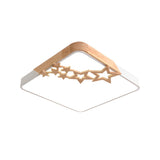 Modern Wood Star White Square LED Flush Mount Light Image - 2