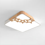 Modern Wood Star White Square LED Flush Mount Light Image - 3