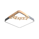 Modern Wood Star White Square LED Flush Mount Light Image - 7