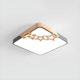 Modern Wood Star White Square LED Flush Mount Light Image - 8