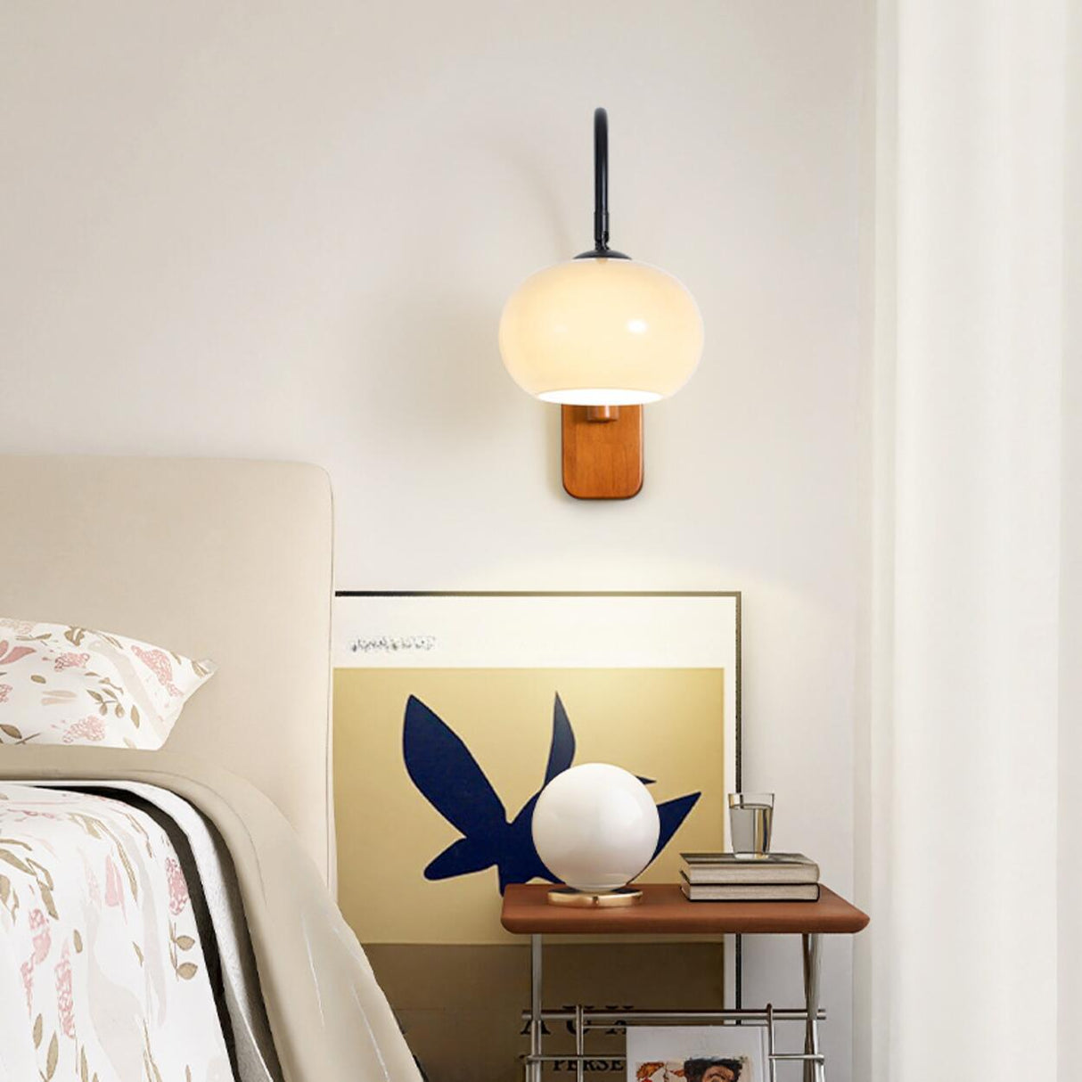 Modern Wood White Curved Arm Sconce Image - 4