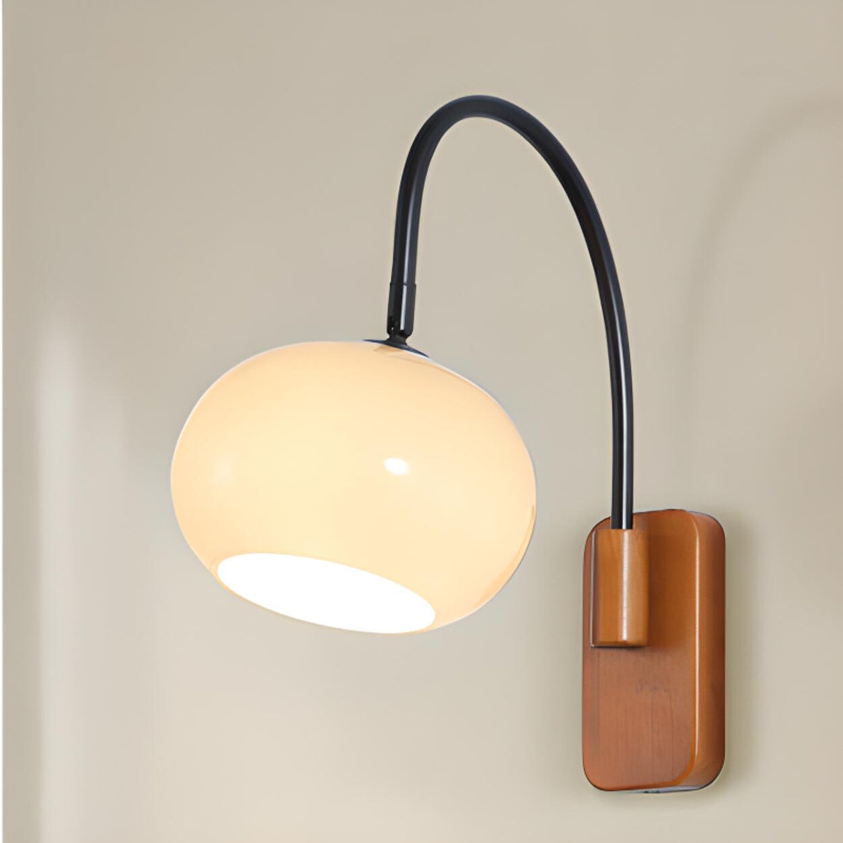 Modern Wood White Curved Arm Sconce Image - 8