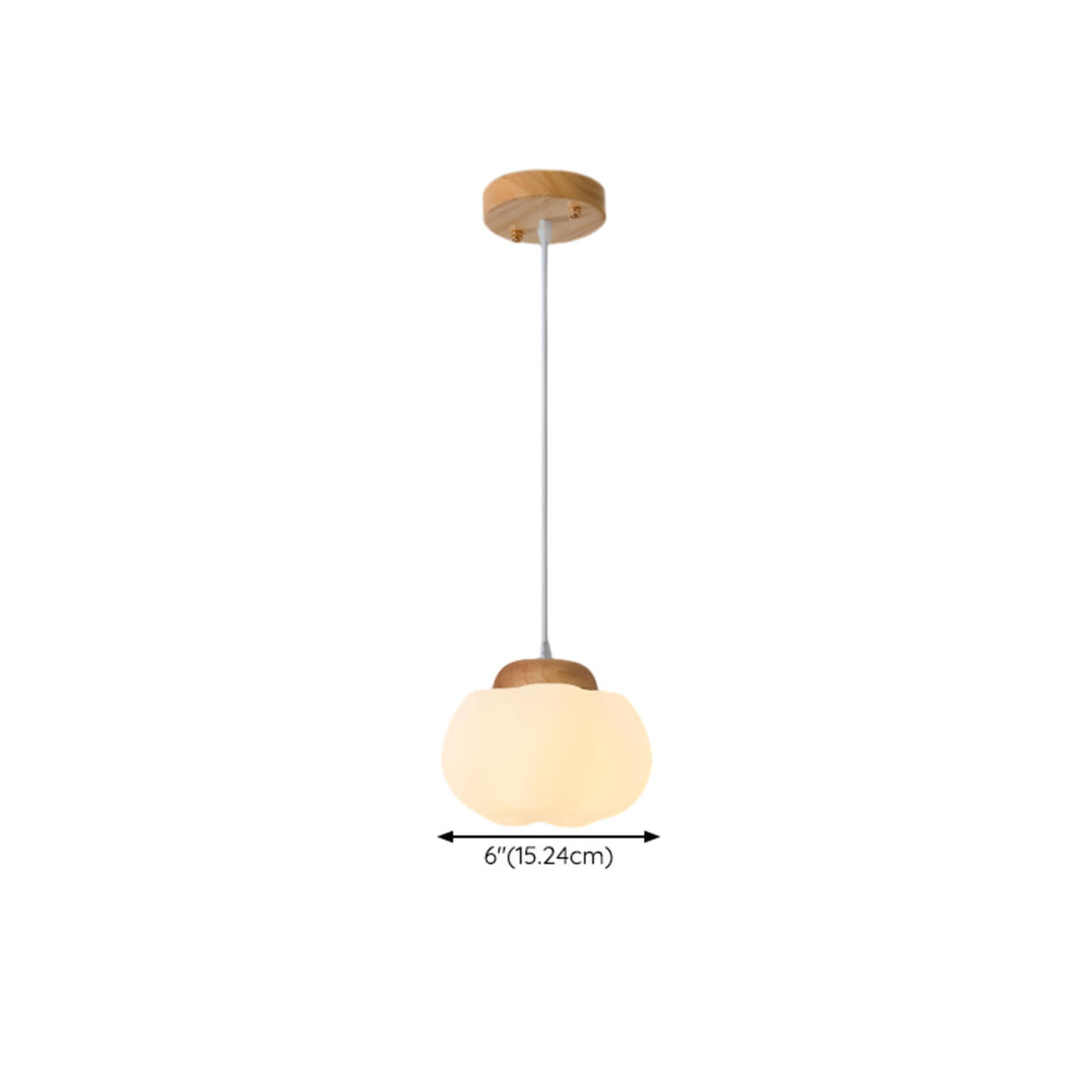 Modern Wood White Glass Drum Round Pendant Light 