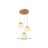 Modern Wood White Glass Drum Round Pendant Light Image - 11