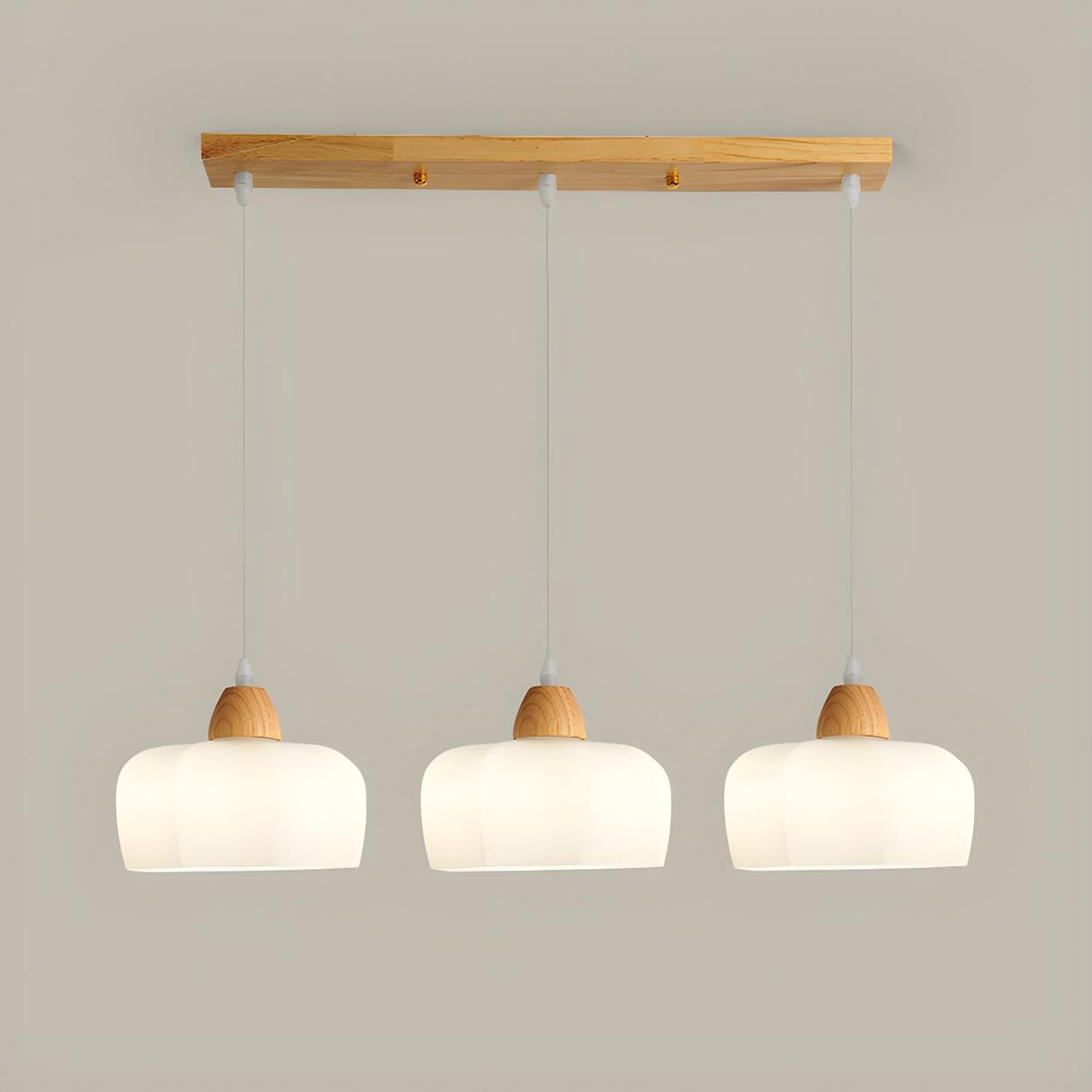 Modern Wood White Glass Elegant Geometric Pendant Light Image - 10