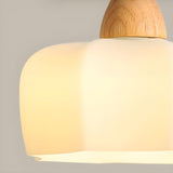 Modern Wood White Glass Elegant Geometric Pendant Light Image - 14