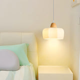 Modern Wood White Glass Elegant Geometric Pendant Light Image - 15