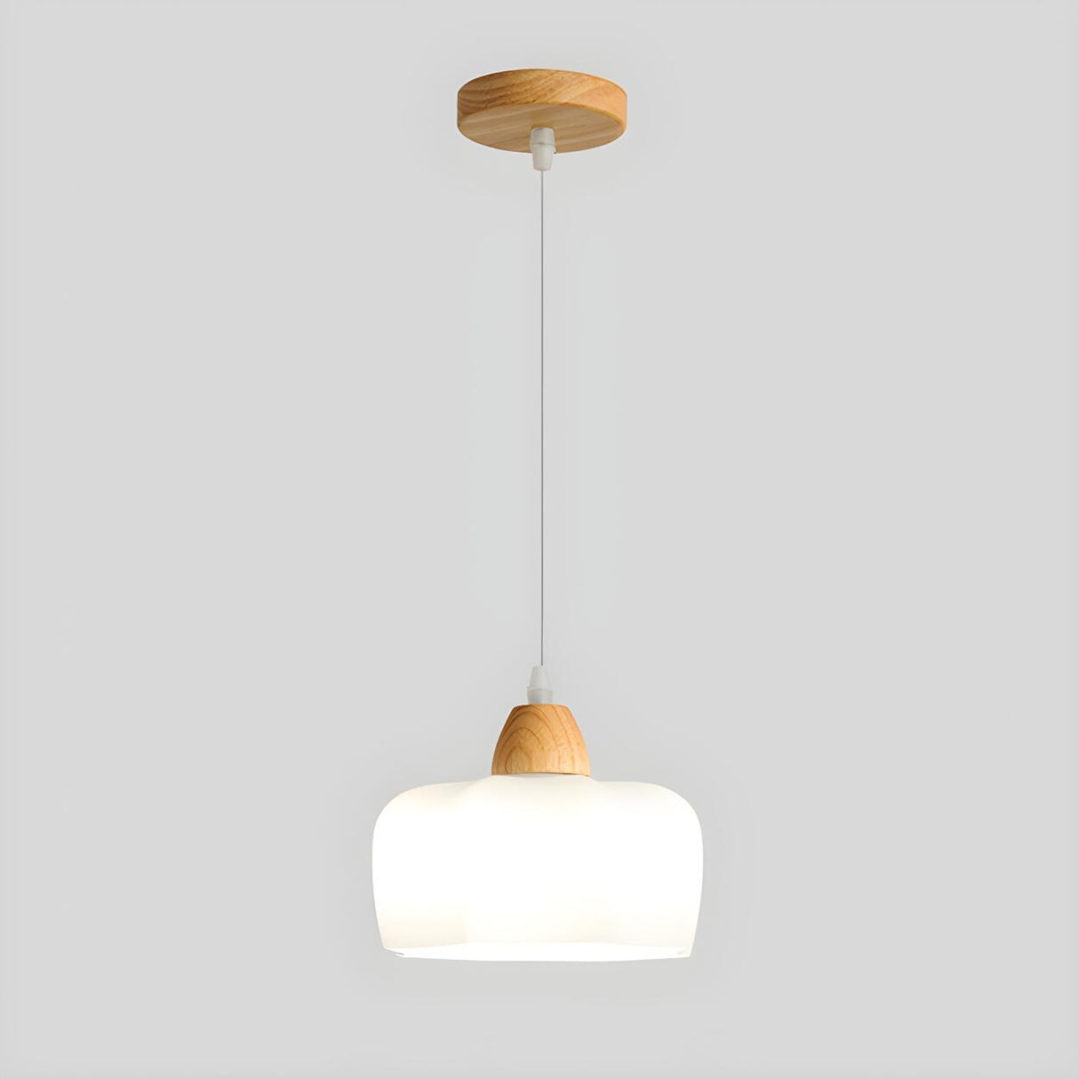 Modern Wood White Glass Elegant Geometric Pendant Light Image - 2