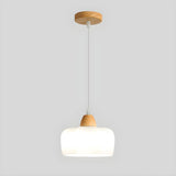 Modern Wood White Glass Elegant Geometric Pendant Light Image - 2