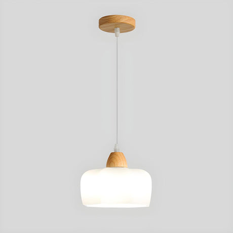 Modern Wood White Glass Elegant Geometric Pendant Light Image - 2