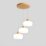 Modern Wood White Glass Elegant Geometric Pendant Light Image - 3