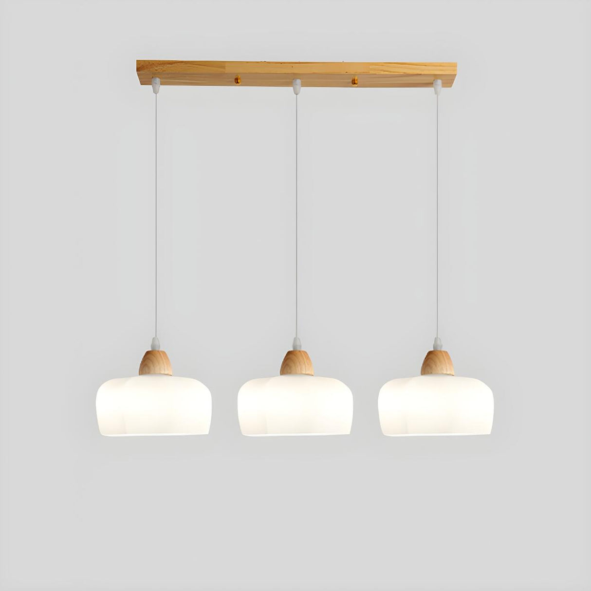 Modern Wood White Glass Elegant Geometric Pendant Light Image - 5